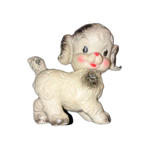 Vintage Squeaky Dog Toy Puppy Sun Rubber Company 1950’s Black White Swivel Gift - Picture 1 of 6